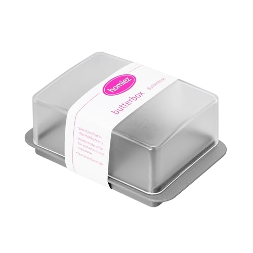 homeXpert Butterdose, Butterbox aus Kunststoff für 250g Butter - mit transparentem Deckel in Grau, Butterbehälter zum servieren, Spülmaschinenfest, passend für Kühlschranktüre von homeXpert