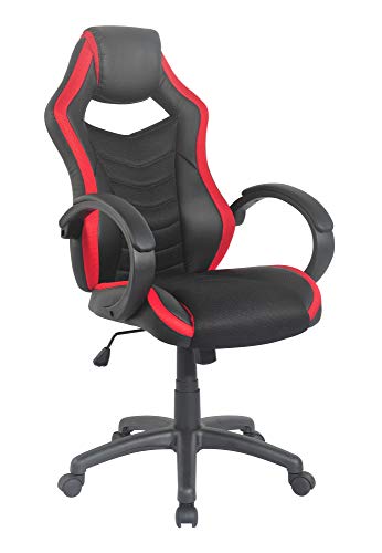 byLIVING Chefsessel HONEY/Kunststoff schwarz/Armlehnen gepolstert/Bezug Kunstleder/Mesh schwarz mit Applikation in rot/Wippmechanik/Sicherheitsrollen/B 61, H 113-123, T 69cm von Homexperts