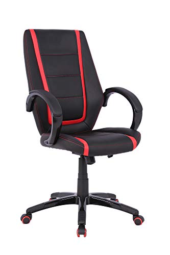 HOMEXPERTS Chefsessel JAZZ / Kunstleder in Schwarz-Rot / gepolsterte Armlehnen / Belastbar bis 110kg / Drehstuhl mit Rollen / Bürostuhl / Relaxchair / Gaming Chair / 60 x 109-119 x 68 cm (BxHxT) von Homexperts