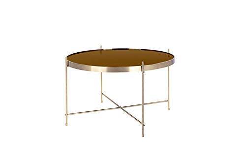 HOMEXPERTS Couchtisch TREND / Beistelltisch Farbe gold mit Tischplatte aus Glas und Metallgestell pulver beschichtet / Sofatisch Farbe gold / D 70, H 40 cm von Homexperts