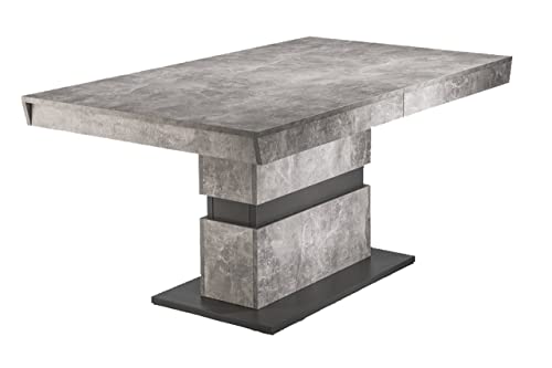 byLIVING Esszimmertsich MATTHEW Säulentisch mit robuster und pflegeleichter Melamin Oberfläche in Beton Optik, mit gebremsten Synchronauszug, Holzwerkstoff, grau, 215 x 90, H 75 cm von byLIVING