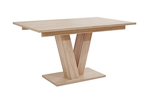 HOMEXPERTS Esszimmertisch mit Auszug DAVID / Ess-Tisch in Eichen-Holz Optik hell-braun / Säulentisch 140cm / Synchron-Auszug ausziehbar auf 180 cm / Auszugstisch / 140-180 x 90 x 75cm (LxBxH) von Homexperts