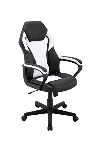 byLIVING Chefsessel MATTEO / Gaming-Chair bis 110 kg belastbar /Kunststoff & Kunstleder schwarz /Armlehnen gepolstert /Applikation Mesh schwarz-weiß /Sicherheitsrollen / B 60, H 103-113, T 65 cm von byLIVING