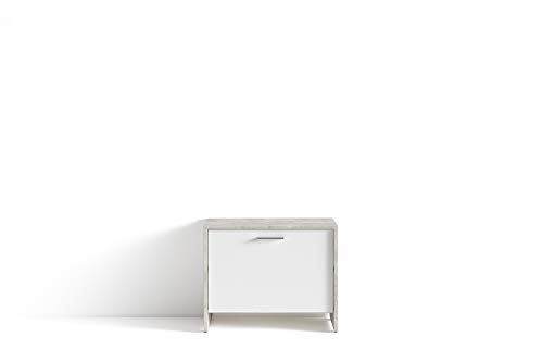 HOMEXPERTS Sitzbank BENNO / Schuhschrank in grau Beton-Optik / Front weiß / kleine Flur-Kommode mit Klappe und Einlegeboden / 60 x 48 x 35 cm (BxHxT) von Homexperts
