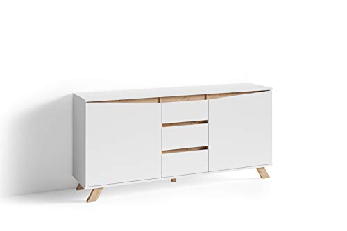 byLIVING Sideboard Valentin mit robuster Melamin Oberfläche in der modernen Artisan Eiche mit weiß Kombination, 2 Türen und 3 Schubläden, Holzwerkstoff, B 160, H 80, T 38 cm von byLIVING