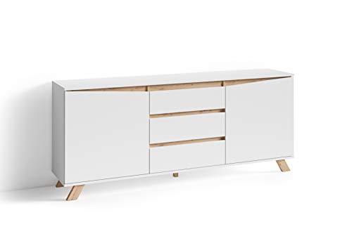 byLIVING Sideboard Valentin mit robuster Melamin Oberfläche in der modernen Kombination Artisan Eiche mit weiß, 2 Türen und 3, Holzwerkstoff, B 180, H 80, T 38 cm von byLIVING