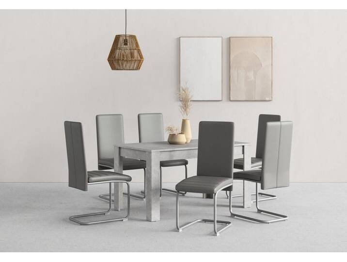 Homexperts Essgruppe Nitro, (Set, 7-tlg), Tisch - Breite 140 cm + 6 Stühle, grau von Homexperts