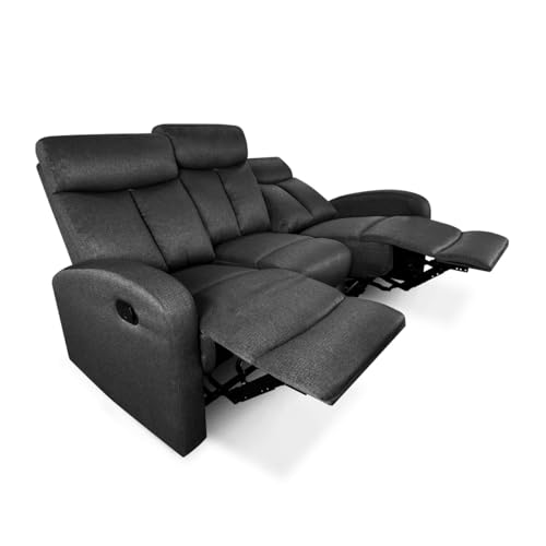 Homey - 3-Sitzer-Sofa mit Relaxfunktion, Modell Frysta mit manueller Neigung der Rückenlehne und Fußstütze an 2 seitlichen Sitzen, 181,5 cm (B) x 99 cm (H) x 93 cm (T), Anthrazitgrau von Homey
