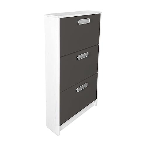 Homey 3 Türen, schmaler Schuhschrank, Modell Oslo, Finish Farbe, Holz, Andersen Graphit, 108 cm (Alto) x 60 cm (Ancho) x 17 cm (Fondo) von Homey