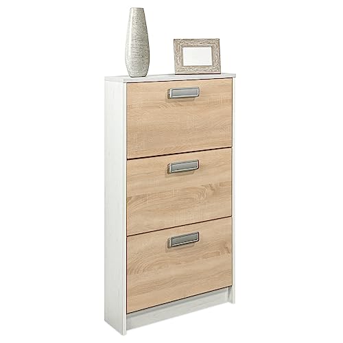 Homey Andersen und Puccini 3 Türen, schmaler Schuhschrank, Modell Oslo, Farbe, Holz, 108 cm (Alto) x 60 cm (Ancho) x 17 cm (Fondo) von Homey