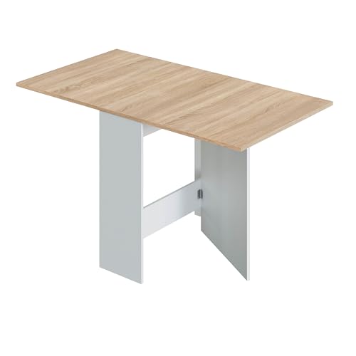 Homey Klappflügeln, Beistelltisch mit klappbaren Flügeln, Küchentisch, Finish in Weiß und Eiche, Modell Wings, Melamin, 77 cm (Largo) x 31-140 cm (Ancho) x 79 cm (Alto) von Homey