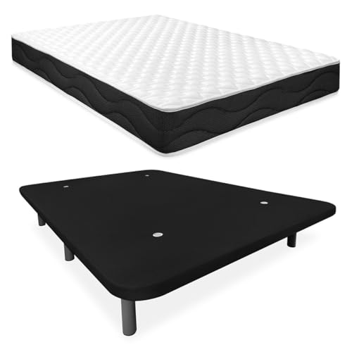 Homey Komplettes Bett mit wendbarer Matratze Sleep Pro + extra verstärkter gepolsterter Boden, legierter Stahl, Schwarz, 135 x 190 cm Homey Komplettes Bett mit wendbarer Matratze Sleep Pro + extra verstärkter gepolsterter Boden, legierter Stahl, Schwarz, 135 x 190 cm von Homey