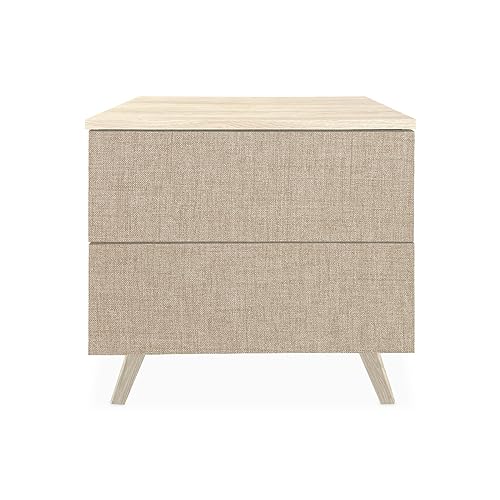 Homey Modell Nora Nachttisch im nordischen Stil, mit 2 Schubladen und Beinen, praktisches und Elegantes Design, Holz, Puccini-Textil, 52 cm (Ancho) x 50 cm (Alto) x 34,8 cm (Fondo) von Homey