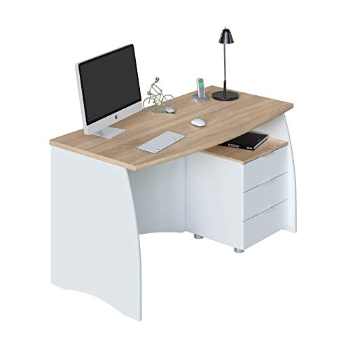 Homey Schreibtisch oder Büro, Modell Mirta, Holz, weiß und Eiche, 136 cm (Largo) x 74 cm (Alto) x 67 cm (Fondo) von Homey