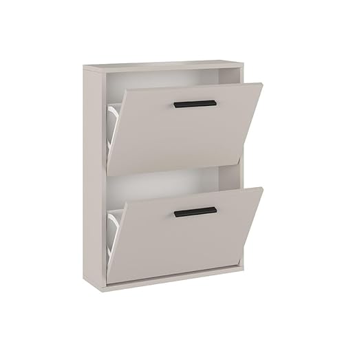 Homey - Schuhschrank mit 2 Türen, schmaler Schuhschrank, Modell Alais, Finish in Beige, Maße: 73 cm (H) x 54 cm (B) x 18 cm (T), praktisch und funktional von Homey