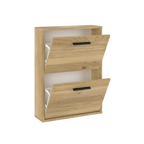 Homey - Schuhschrank mit 2 Türen, schmaler Schuhschrank, Modell Alais, Finish in Honig-Eiche, Maße: 73 cm (Höhe) x 54 cm (Breite) x 18 cm (Tiefe), praktisch und funktional von Homey