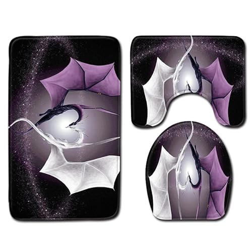 Bad Teppiche Set 3-Teiliges Lila Weiß Abstract WC Vorleger Mit Ausschnitt Badematte Saugfähig WC Deckelbezug Badvorleger rutschfest Waschbar Toilettensitzbezug Badgarnitur (45x75cm) von Homeyang