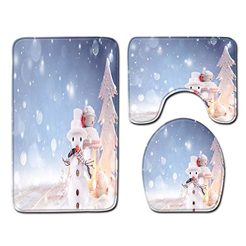 Bad Teppiche Set 3-Teiliges Süßer Beiger Schneemann WC Vorleger Mit Ausschnitt Badematte Saugfähig WC Deckelbezug Badvorleger rutschfest Waschbar Toilettensitzbezug Badgarnitur (45x75cm) von Homeyang