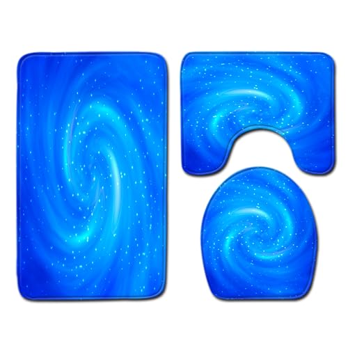 Bad Teppiche Set Abstraktes Blau Badezimmerteppich Waschbar WC Vorleger mit Ausschnitt und WC Deckelbezug 3 Teilig Badematte rutschfest Toilettensitzbezug Badgarnitur 50x80 cm von Homeyang