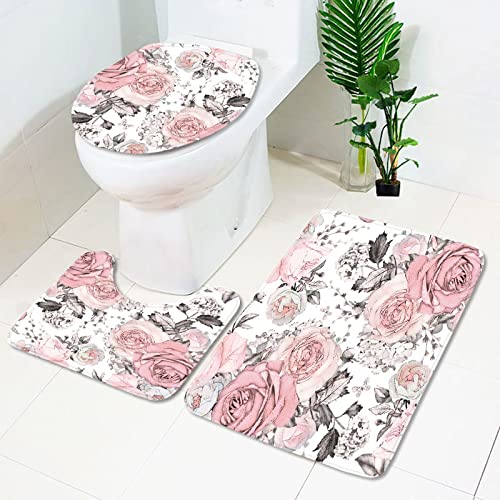 Bad Teppiche Set Beige Rosa Blumen Badezimmerteppich Waschbar WC Vorleger mit Ausschnitt und WC Deckelbezug 3 Teilig Badematte rutschfest Toilettensitzbezug Badgarnitur 50x80 cm Bad Teppiche Set Beige Rosa Blumen Badezimmerteppich Waschbar WC Vorleger mit Ausschnitt und WC Deckelbezug 3 Teilig Badematte rutschfest Toilettensitzbezug Badgarnitur 50x80 cm von Homeyang