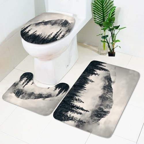Bad Teppiche Set Beige Schwarzer Berg Badezimmerteppich Waschbar WC Vorleger mit Ausschnitt und WC Deckelbezug 3 Teilig Badematte rutschfest Toilettensitzbezug Badgarnitur 45x75 cm Bad Teppiche Set Beige Schwarzer Berg Badezimmerteppich Waschbar WC Vorleger mit Ausschnitt und WC Deckelbezug 3 Teilig Badematte rutschfest Toilettensitzbezug Badgarnitur 45x75 cm von Homeyang