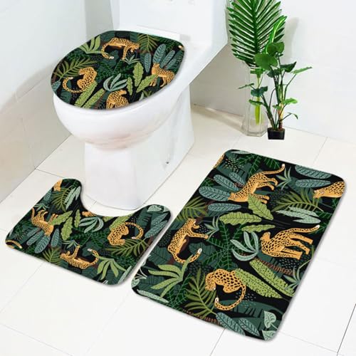 Bad Teppiche Set Blätter Grüner Leopard Badezimmerteppich Waschbar WC Vorleger mit Ausschnitt und WC Deckelbezug 3 Teilig Badematte rutschfest Toilettensitzbezug Badgarnitur 50x80 cm Bad Teppiche Set Blätter Grüner Leopard Badezimmerteppich Waschbar WC Vorleger mit Ausschnitt und WC Deckelbezug 3 Teilig Badematte rutschfest Toilettensitzbezug Badgarnitur 50x80 cm von Homeyang