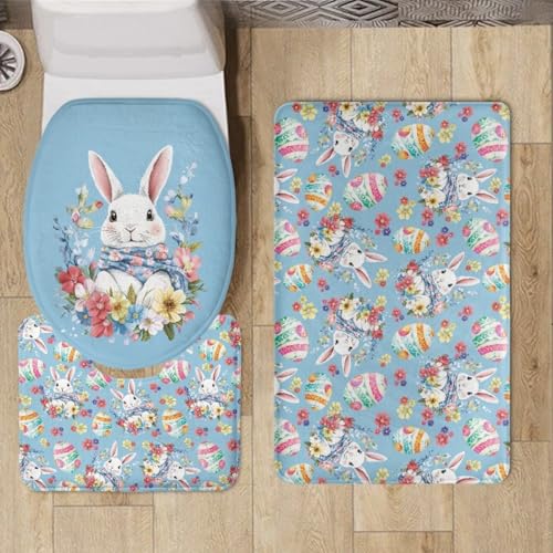 Bad Teppiche Set Blaue Kaninchen Blumen Badezimmerteppich Waschbar WC Vorleger mit Ausschnitt und WC Deckelbezug 3 Teilig Badematte rutschfest Toilettensitzbezug Badgarnitur 45x75 cm Bad Teppiche Set Blaue Kaninchen Blumen Badezimmerteppich Waschbar WC Vorleger mit Ausschnitt und WC Deckelbezug 3 Teilig Badematte rutschfest Toilettensitzbezug Badgarnitur 45x75 cm von Homeyang