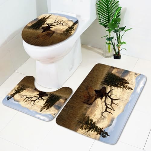 Bad Teppiche Set Braun Rentierbaum Badezimmerteppich Waschbar WC Vorleger mit Ausschnitt und WC Deckelbezug 3 Teilig Badematte rutschfest Toilettensitzbezug Badgarnitur 45x75 cm Bad Teppiche Set Braun Rentierbaum Badezimmerteppich Waschbar WC Vorleger mit Ausschnitt und WC Deckelbezug 3 Teilig Badematte rutschfest Toilettensitzbezug Badgarnitur 45x75 cm von Homeyang