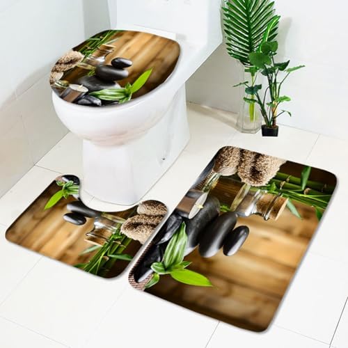 Bad Teppiche Set Braun Schwarzer Stein Badezimmerteppich Waschbar WC Vorleger mit Ausschnitt und WC Deckelbezug 3 Teilig Badematte rutschfest Toilettensitzbezug Badgarnitur 50x80 cm Bad Teppiche Set Braun Schwarzer Stein Badezimmerteppich Waschbar WC Vorleger mit Ausschnitt und WC Deckelbezug 3 Teilig Badematte rutschfest Toilettensitzbezug Badgarnitur 50x80 cm von Homeyang