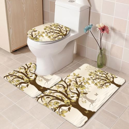 Bad Teppiche Set Braune Baum Blätter Badezimmerteppich Waschbar WC Vorleger mit Ausschnitt und WC Deckelbezug 3 Teilig Badematte rutschfest Toilettensitzbezug Badgarnitur 45x75 cm Bad Teppiche Set Braune Baum Blätter Badezimmerteppich Waschbar WC Vorleger mit Ausschnitt und WC Deckelbezug 3 Teilig Badematte rutschfest Toilettensitzbezug Badgarnitur 45x75 cm von Homeyang