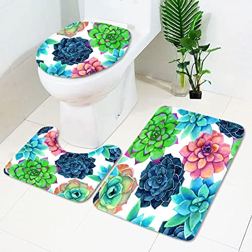 Bad Teppiche Set Grüne Blaue Pflanzen Badezimmerteppich Waschbar WC Vorleger mit Ausschnitt und WC Deckelbezug 3 Teilig Badematte rutschfest Toilettensitzbezug Badgarnitur 50x80 cm Bad Teppiche Set Grüne Blaue Pflanzen Badezimmerteppich Waschbar WC Vorleger mit Ausschnitt und WC Deckelbezug 3 Teilig Badematte rutschfest Toilettensitzbezug Badgarnitur 50x80 cm von Homeyang