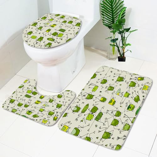 Bad Teppiche Set Grüner Gelber Frosch Badezimmerteppich Waschbar WC Vorleger mit Ausschnitt und WC Deckelbezug 3 Teilig Badematte rutschfest Toilettensitzbezug Badgarnitur 45x75 cm Bad Teppiche Set Grüner Gelber Frosch Badezimmerteppich Waschbar WC Vorleger mit Ausschnitt und WC Deckelbezug 3 Teilig Badematte rutschfest Toilettensitzbezug Badgarnitur 45x75 cm von Homeyang