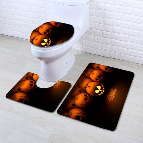 Bad Teppiche Set Kürbis Orange Schwarz Badezimmerteppich Waschbar WC Vorleger mit Ausschnitt und WC Deckelbezug 3 Teilig Badematte rutschfest Toilettensitzbezug Badgarnitur 45x75 cm Bad Teppiche Set Kürbis Orange Schwarz Badezimmerteppich Waschbar WC Vorleger mit Ausschnitt und WC Deckelbezug 3 Teilig Badematte rutschfest Toilettensitzbezug Badgarnitur 45x75 cm von Homeyang