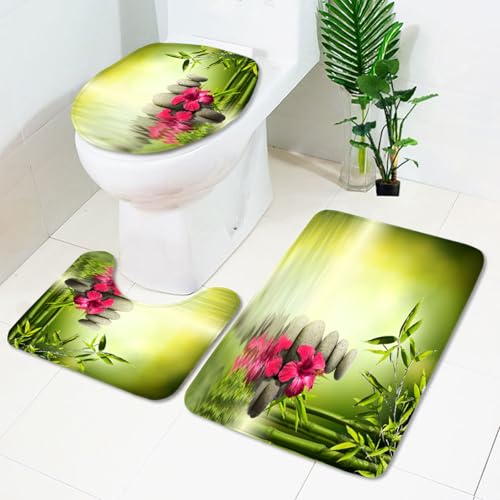 Bad Teppiche Set Olivengrüne Blume Badezimmerteppich Waschbar WC Vorleger mit Ausschnitt und WC Deckelbezug 3 Teilig Badematte rutschfest Toilettensitzbezug Badgarnitur 45x75 cm Bad Teppiche Set Olivengrüne Blume Badezimmerteppich Waschbar WC Vorleger mit Ausschnitt und WC Deckelbezug 3 Teilig Badematte rutschfest Toilettensitzbezug Badgarnitur 45x75 cm von Homeyang