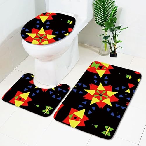Bad Teppiche Set Orange Gelb Geometrie Badezimmerteppich Waschbar WC Vorleger mit Ausschnitt und WC Deckelbezug 3 Teilig Badematte rutschfest Toilettensitzbezug Badgarnitur 50x80 cm von Homeyang