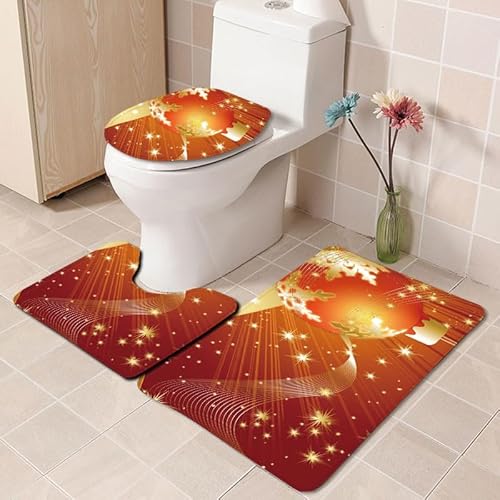 Bad Teppiche Set Orange Gold Linien Badezimmerteppich Waschbar WC Vorleger mit Ausschnitt und WC Deckelbezug 3 Teilig Badematte rutschfest Toilettensitzbezug Badgarnitur 45x75 cm von Homeyang