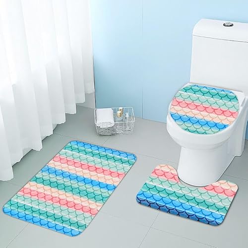 Bad Teppiche Set Orange Grüne Streifen Badezimmerteppich Waschbar WC Vorleger mit Ausschnitt und WC Deckelbezug 3 Teilig Badematte rutschfest Toilettensitzbezug Badgarnitur 50x80 cm von Homeyang