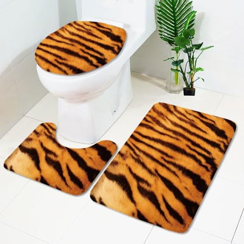 Bad Teppiche Set Orange Tiger Muster Badezimmerteppich Waschbar WC Vorleger mit Ausschnitt und WC Deckelbezug 3 Teilig Badematte rutschfest Toilettensitzbezug Badgarnitur 45x75 cm Bad Teppiche Set Orange Tiger Muster Badezimmerteppich Waschbar WC Vorleger mit Ausschnitt und WC Deckelbezug 3 Teilig Badematte rutschfest Toilettensitzbezug Badgarnitur 45x75 cm von Homeyang