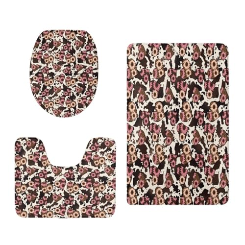 Bad Teppiche Set Pink Braune Blumen Badezimmerteppich Waschbar WC Vorleger mit Ausschnitt und WC Deckelbezug 3 Teilig Badematte rutschfest Toilettensitzbezug Badgarnitur 45x75 cm Bad Teppiche Set Pink Braune Blumen Badezimmerteppich Waschbar WC Vorleger mit Ausschnitt und WC Deckelbezug 3 Teilig Badematte rutschfest Toilettensitzbezug Badgarnitur 45x75 cm von Homeyang