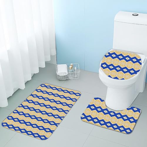 Bad Teppiche Set Retro Gelb Blau Badezimmerteppich Waschbar WC Vorleger mit Ausschnitt und WC Deckelbezug 3 Teilig Badematte rutschfest Toilettensitzbezug Badgarnitur 45x75 cm von Homeyang