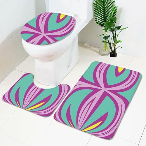 Bad Teppiche Set Retro Pink Grün Badezimmerteppich Waschbar WC Vorleger mit Ausschnitt und WC Deckelbezug 3 Teilig Badematte rutschfest Toilettensitzbezug Badgarnitur 50x80 cm von Homeyang