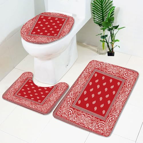 Bad Teppiche Set Rot Retro Böhmisch Badezimmerteppich Waschbar WC Vorleger mit Ausschnitt und WC Deckelbezug 3 Teilig Badematte rutschfest Toilettensitzbezug Badgarnitur 50x80 cm Bad Teppiche Set Rot Retro Böhmisch Badezimmerteppich Waschbar WC Vorleger mit Ausschnitt und WC Deckelbezug 3 Teilig Badematte rutschfest Toilettensitzbezug Badgarnitur 50x80 cm von Homeyang