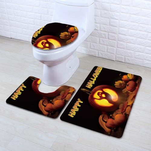 Bad Teppiche Set Schwarzer Halloween-Geist Badezimmerteppich Waschbar WC Vorleger mit Ausschnitt und WC Deckelbezug 3 Teilig Badematte rutschfest Toilettensitzbezug Badgarnitur 45x75 cm Bad Teppiche Set Schwarzer Halloween-Geist Badezimmerteppich Waschbar WC Vorleger mit Ausschnitt und WC Deckelbezug 3 Teilig Badematte rutschfest Toilettensitzbezug Badgarnitur 45x75 cm von Homeyang
