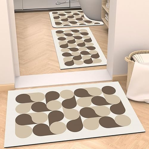 Badezimmermatte Beige Brown Geometrie Bad Vorleger Diatomite Bath Mat Wasseraufnahme rutschfeste Badematte Fußmatte Duschvorleger WC Teppich Waschbar Badezimmerteppich (50x80cm) von Homeyang