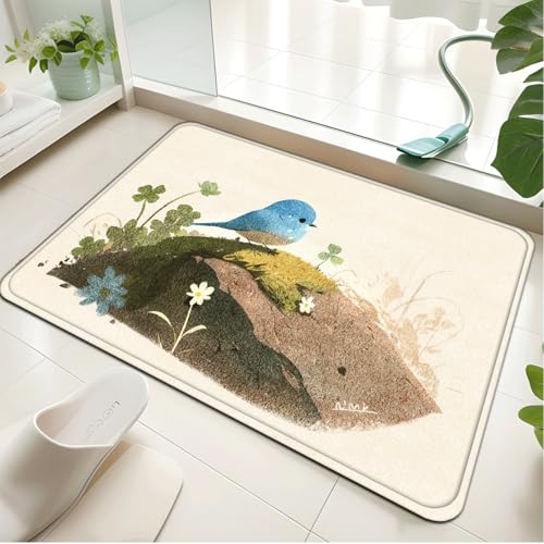 Badezimmermatte Beige Stein Tier Duschteppich Weich Bath Mat Saugfähige Duschvorleger rutschfest Badezimmerteppich Waschbar Badteppich Fußmatte Badezimmer Badmatte (50x80cm) von Homeyang