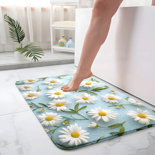 Badezimmermatte Blätter Blaue Blumen Duschteppich Weich Bath Mat Saugfähige Duschvorleger rutschfest Badezimmerteppich Waschbar Badteppich Fußmatte Badezimmer Badmatte (50x80cm) von Homeyang