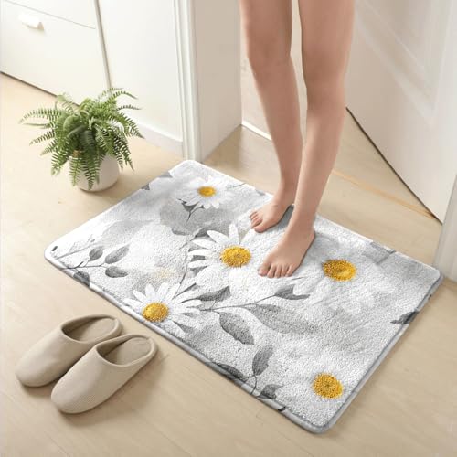 Badezimmermatte Blätter Graue Blumen Duschteppich Weich Bath Mat Saugfähige Duschvorleger rutschfest Badezimmerteppich Waschbar Badteppich Fußmatte Badezimmer Badmatte (40x60cm) von Homeyang