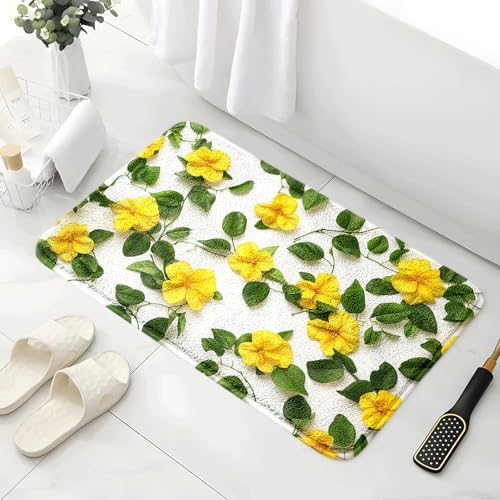 Badezimmermatte Blätter Grün Gelb Duschteppich Weich Bath Mat Saugfähige Duschvorleger rutschfest Badezimmerteppich Waschbar Badteppich Fußmatte Badezimmer Badmatte (40x60cm) von Homeyang