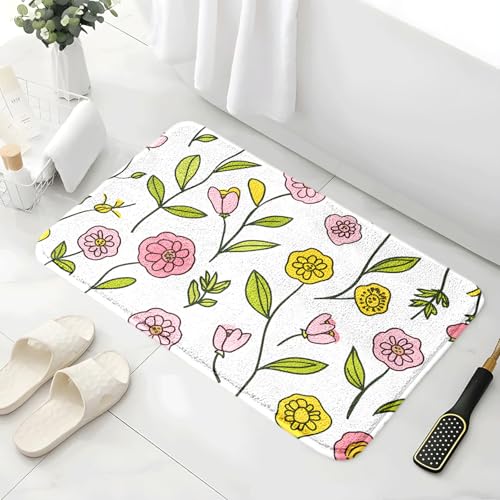 Badezimmermatte Blätter Grün Rosa Duschteppich Weich Bath Mat Saugfähige Duschvorleger rutschfest Badezimmerteppich Waschbar Badteppich Fußmatte Badezimmer Badmatte (40x60cm) von Homeyang