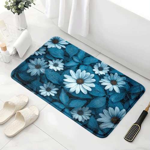 Badezimmermatte Blatt Retro Blau Duschteppich Weich Bath Mat Saugfähige Duschvorleger rutschfest Badezimmerteppich Waschbar Badteppich Fußmatte Badezimmer Badmatte (50x80cm) von Homeyang